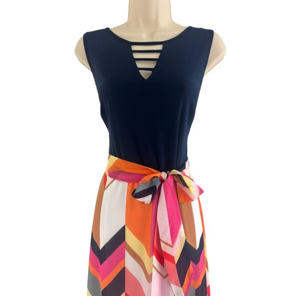 Roz & Ali Multi-Color Maxi Dress w/Tie Size 12 Wedding Special Occasion Party - Picture 4 of 8